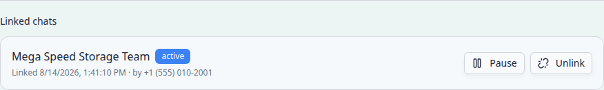 Settings AI Agent page showing a linked staff group chat with active status