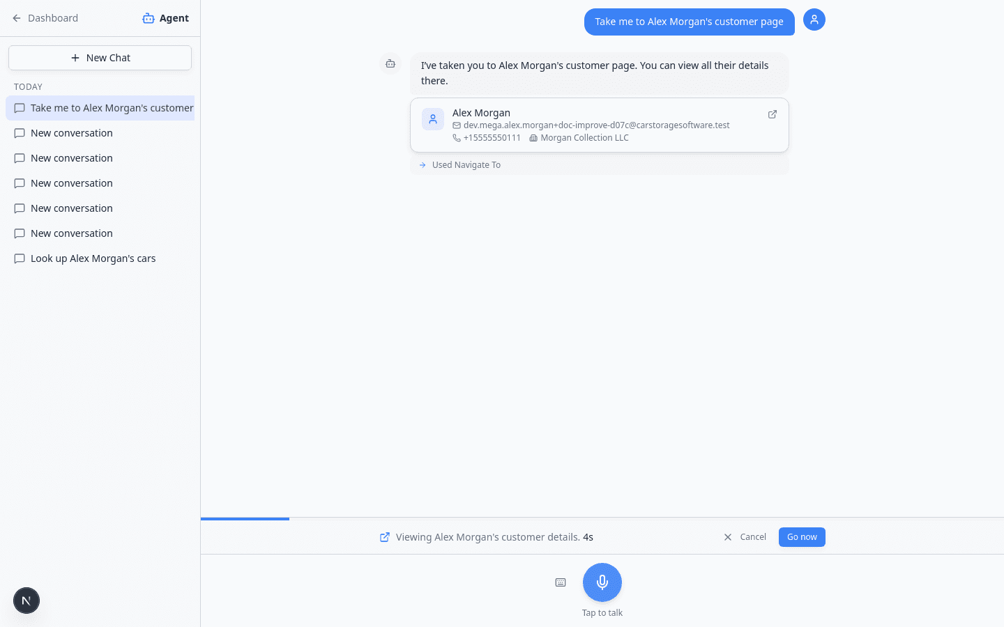 Navigation bar at the bottom of AI Assistant with Go now and Cancel
