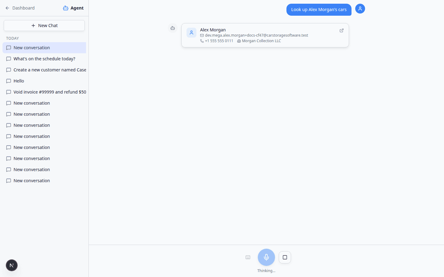 AI Assistant showing vehicle results for a customer lookup