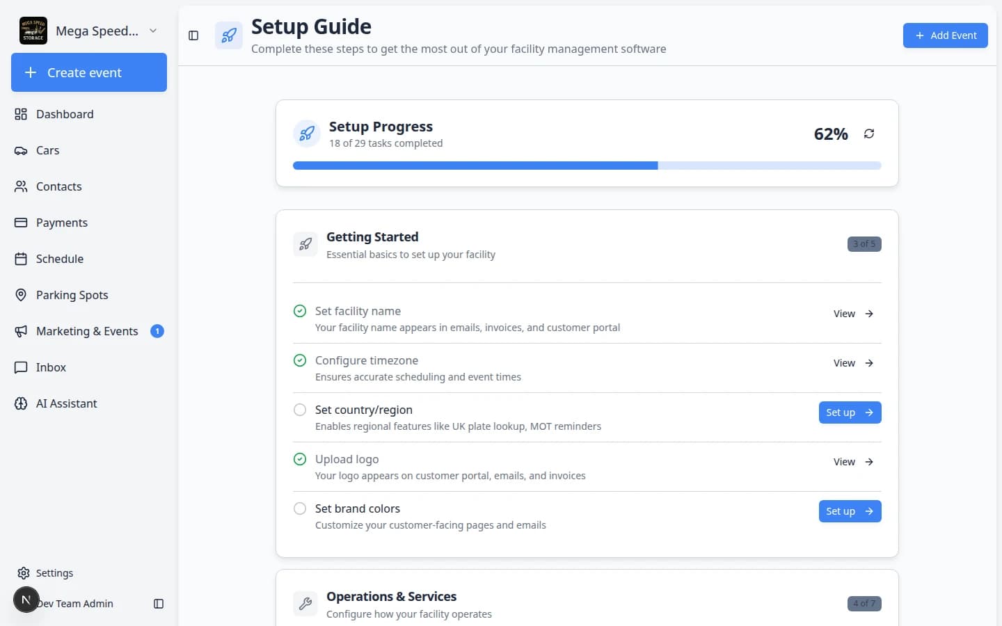 Setup Guide Setup Progress card showing percentage complete and a circular refresh icon button
