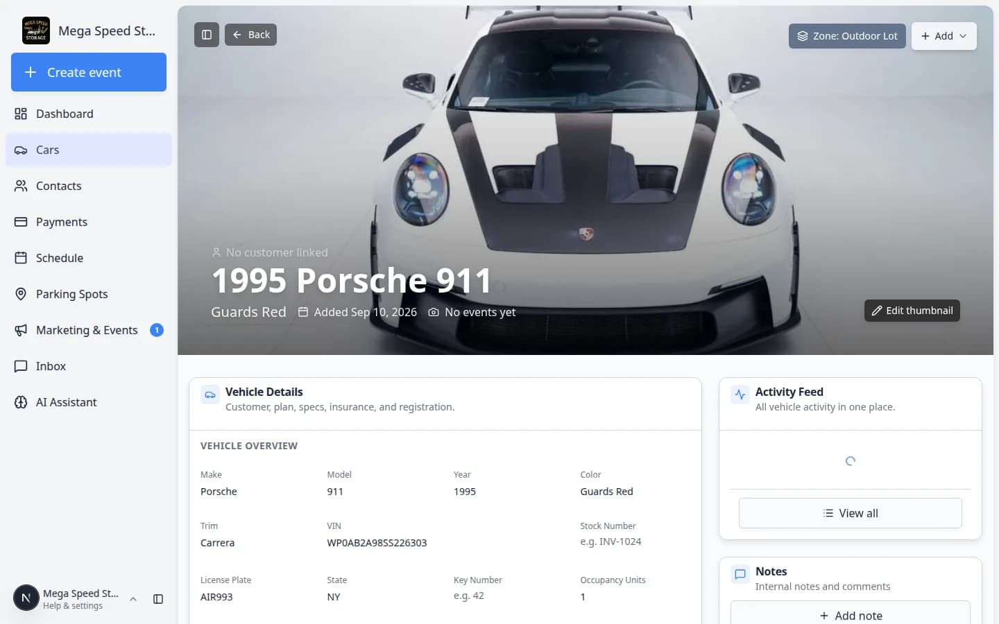 Danger Zone on a car detail page showing Archive Vehicle with an Archive button above the red Delete Permanently section