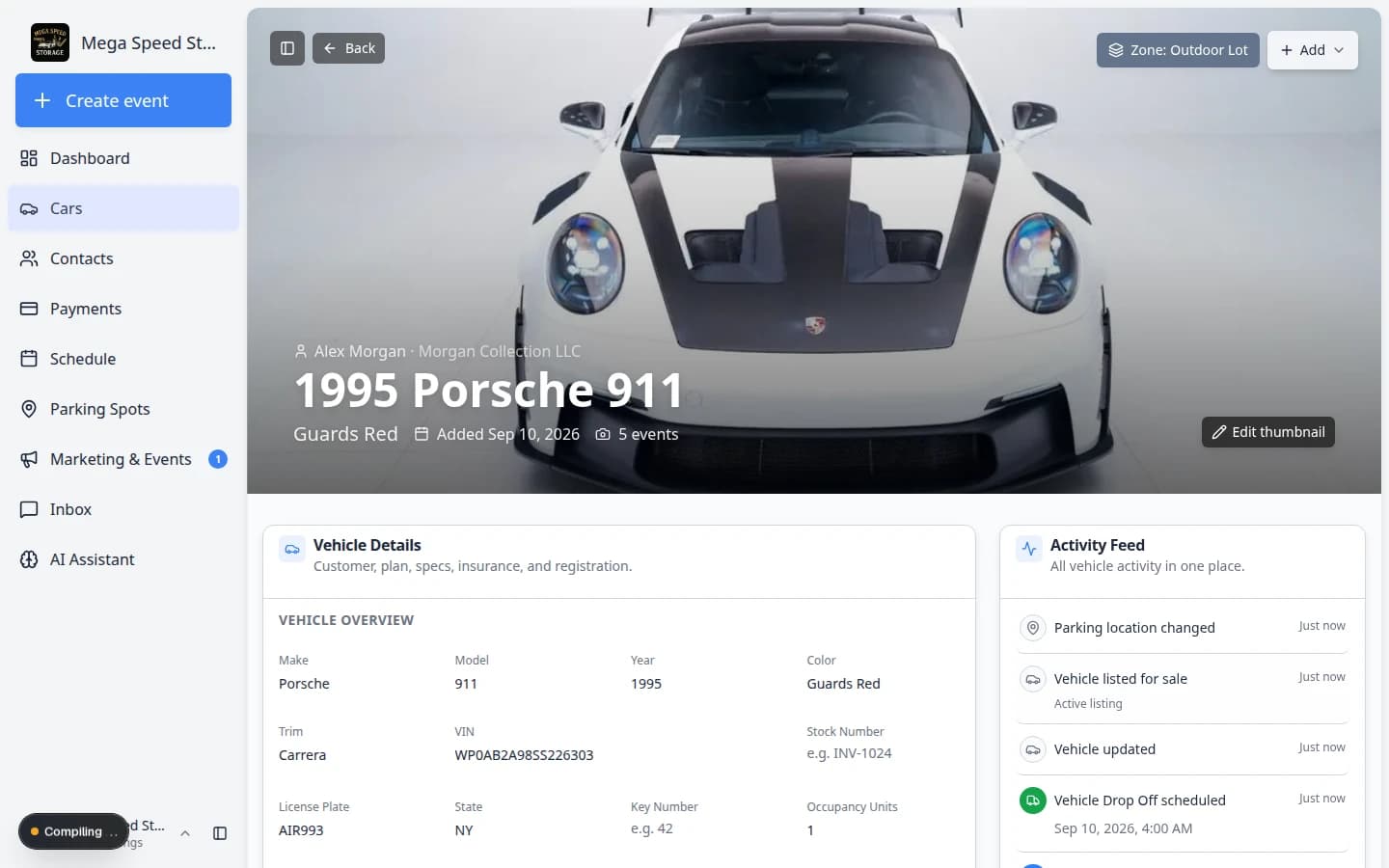 Archived car detail page showing an Archived badge near the top of the vehicle record