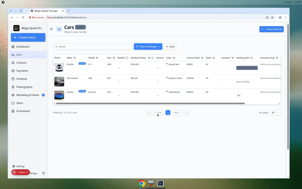 Cars table with Inline edit turned on so fields can be updated directly in the list