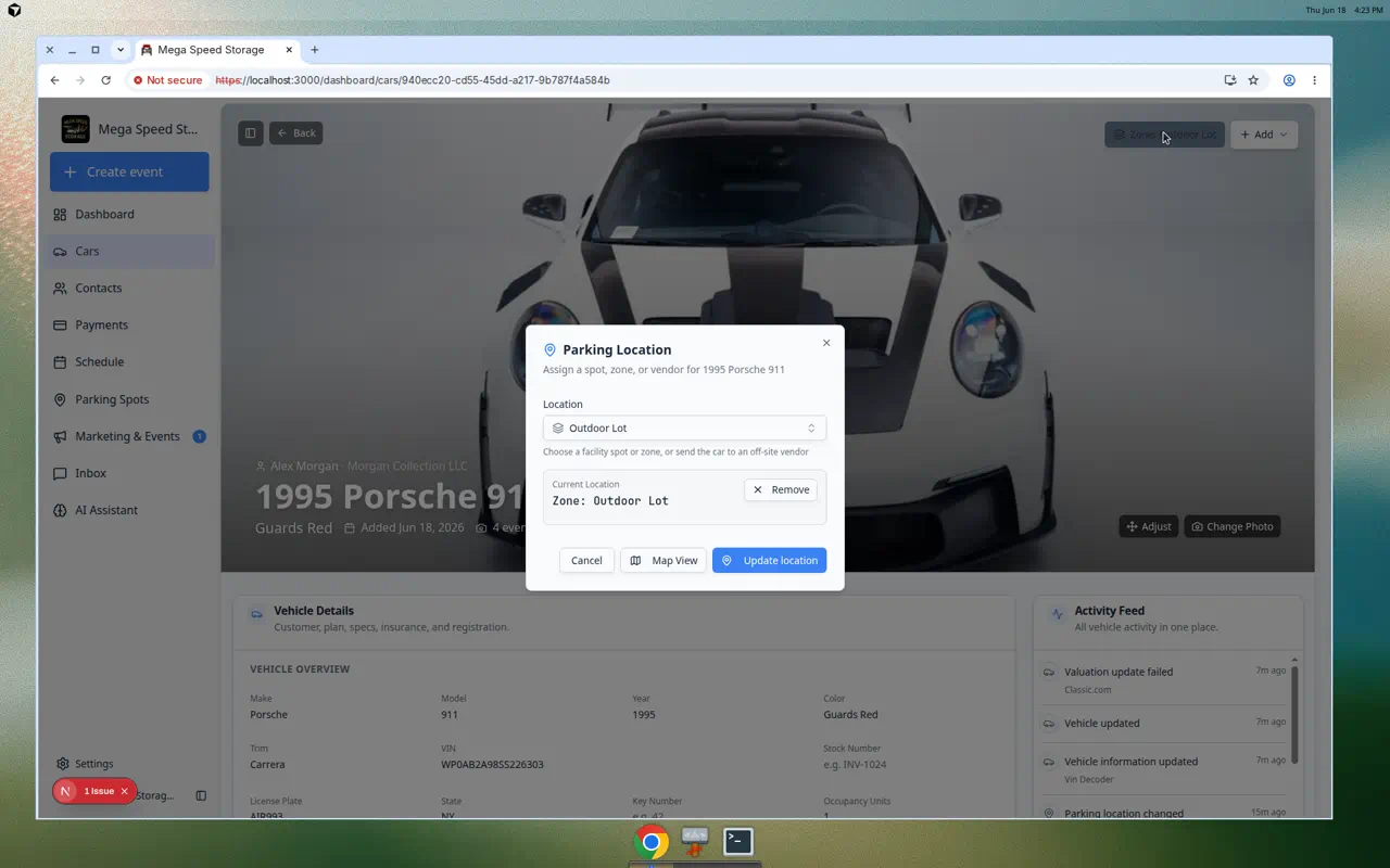 Parking Location window with Location field, current zone shown, and Map View button