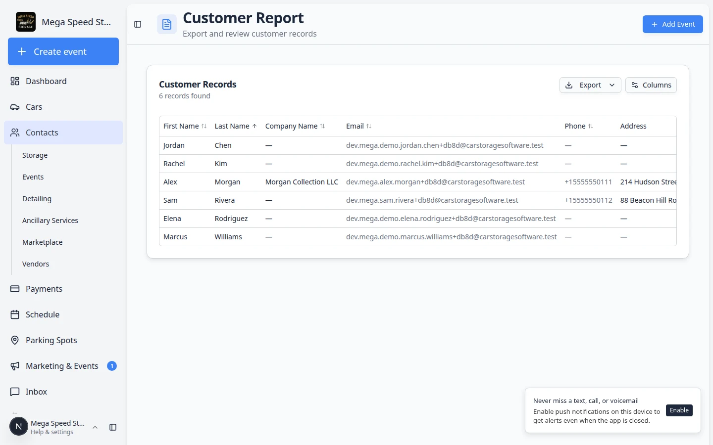 Report export dialog with spreadsheet download