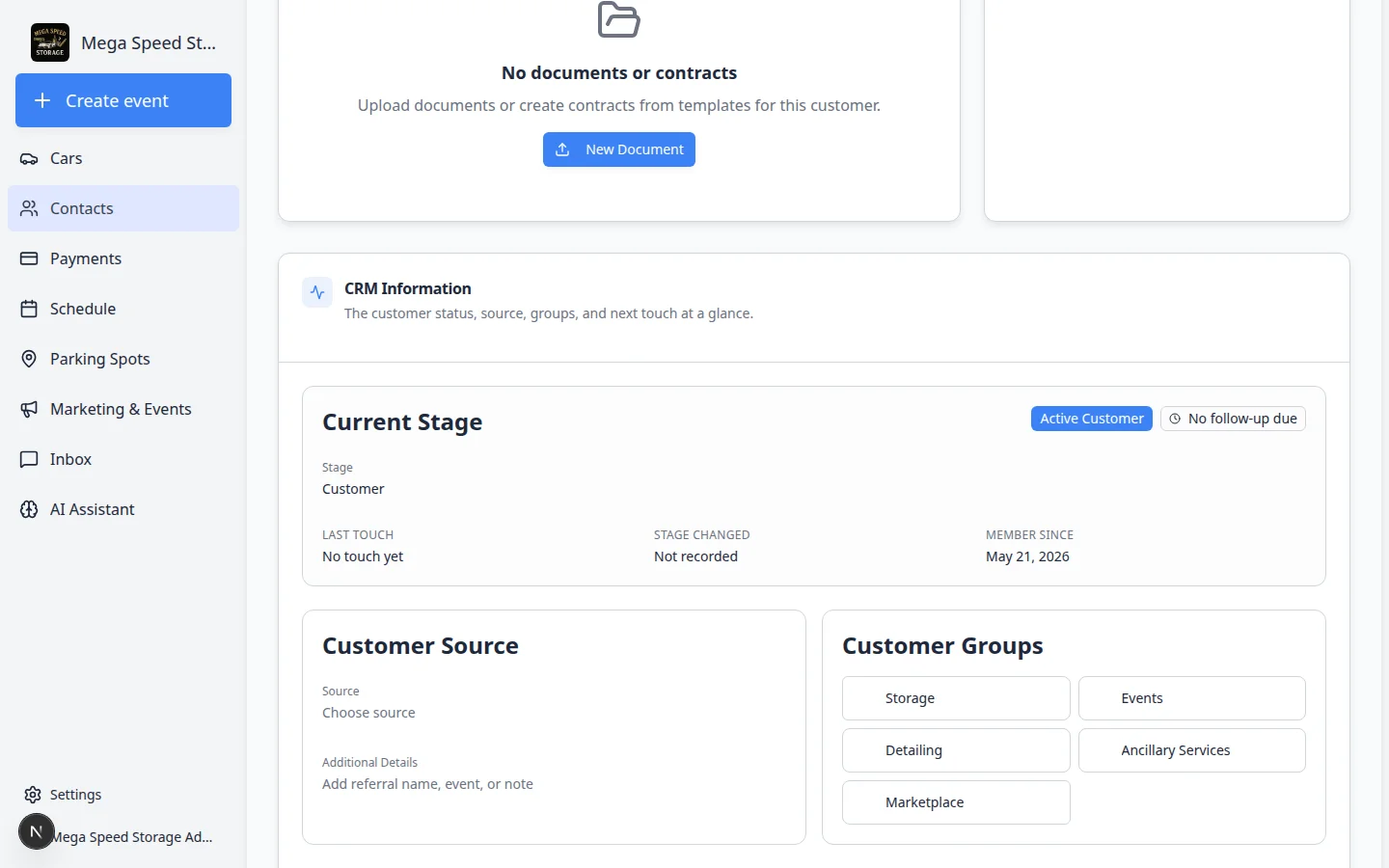 Customer document section on the customer detail page