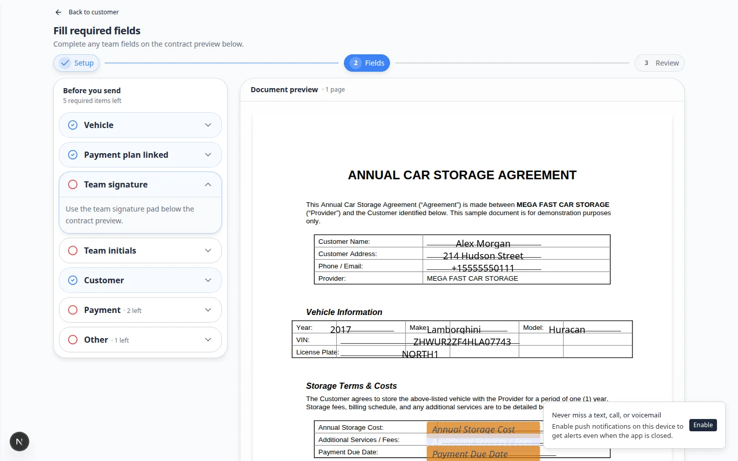 Contract compose fields step with template fields