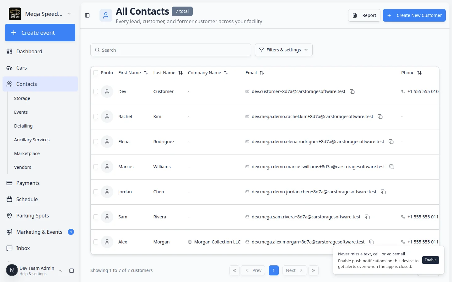 Customer record page showing the Send portal invite button near the top of the contact details