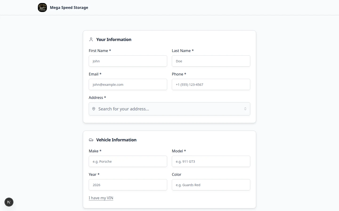 Public customer registration form showing customer information fields and a continue button