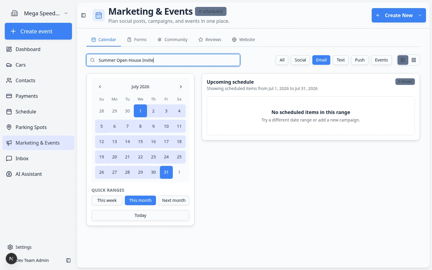 Campaign detail page showing audience section with customer checkboxes and recipient count