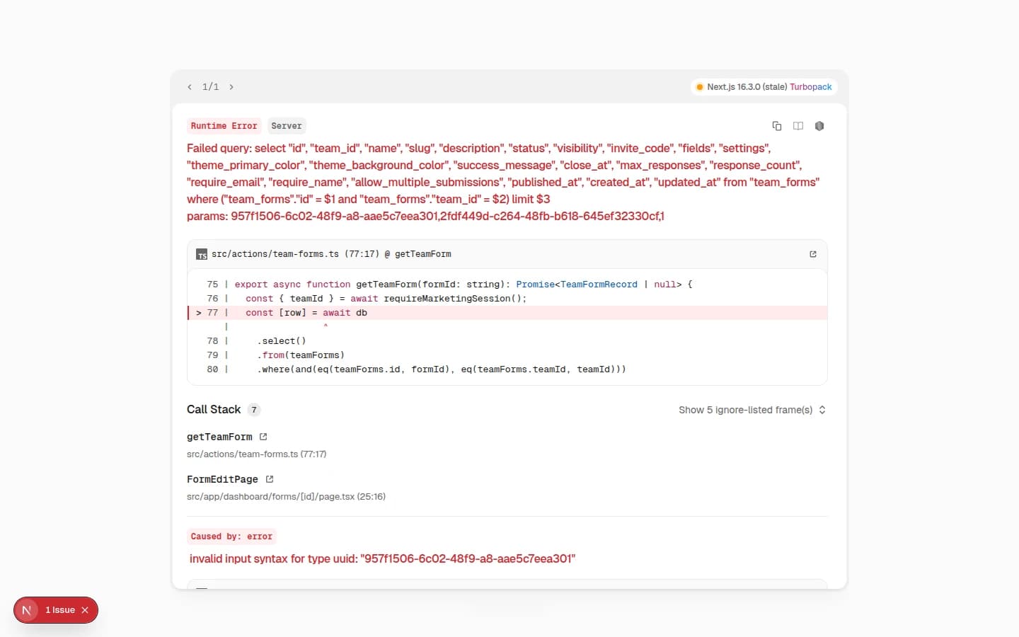 Form editor Settings tab showing name, description, and who can fill out this form dropdown