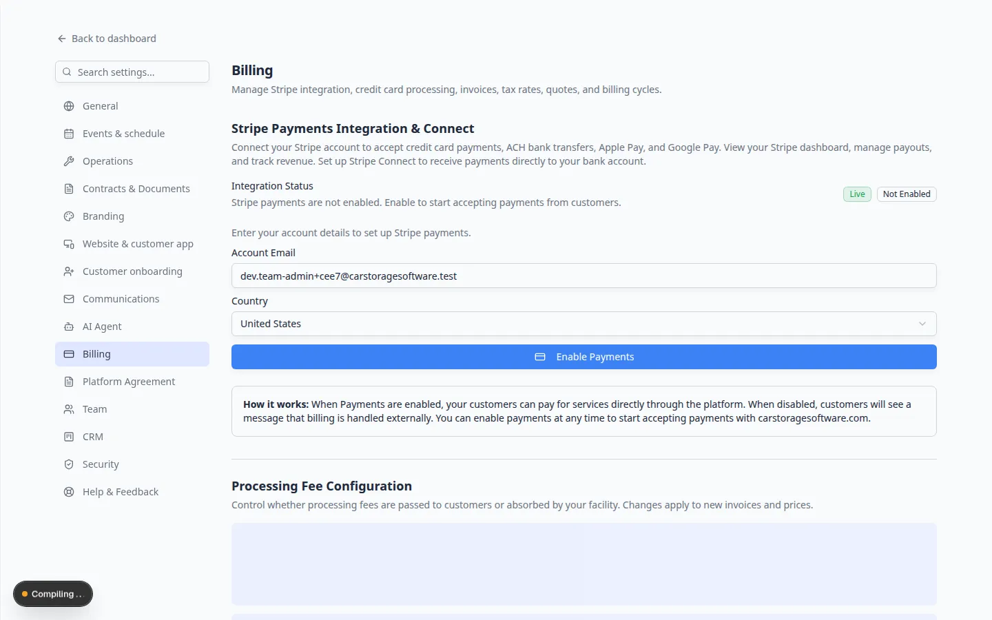 Payments Overview page showing Collected Revenue, Accounts Receivable, and Past Due summary cards
