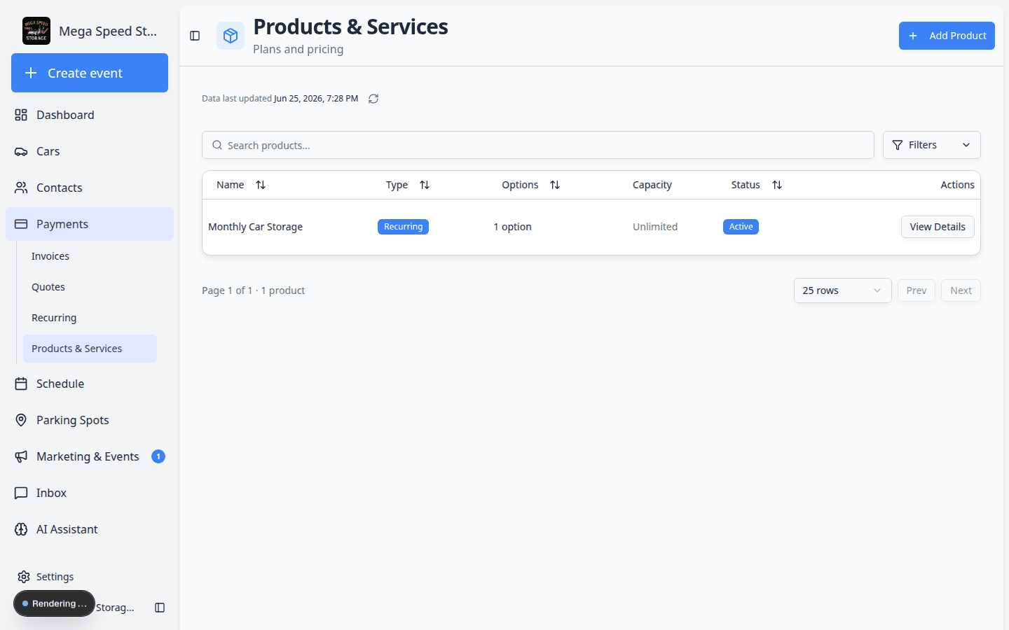 Product detail page showing Product Details and Pricing Variants sections with an Add Variant button