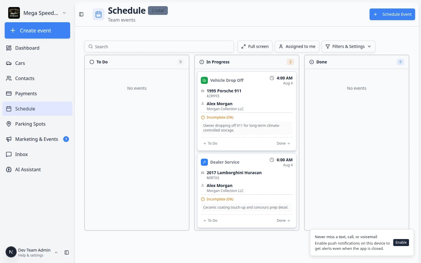 Schedule confirmation dialog example