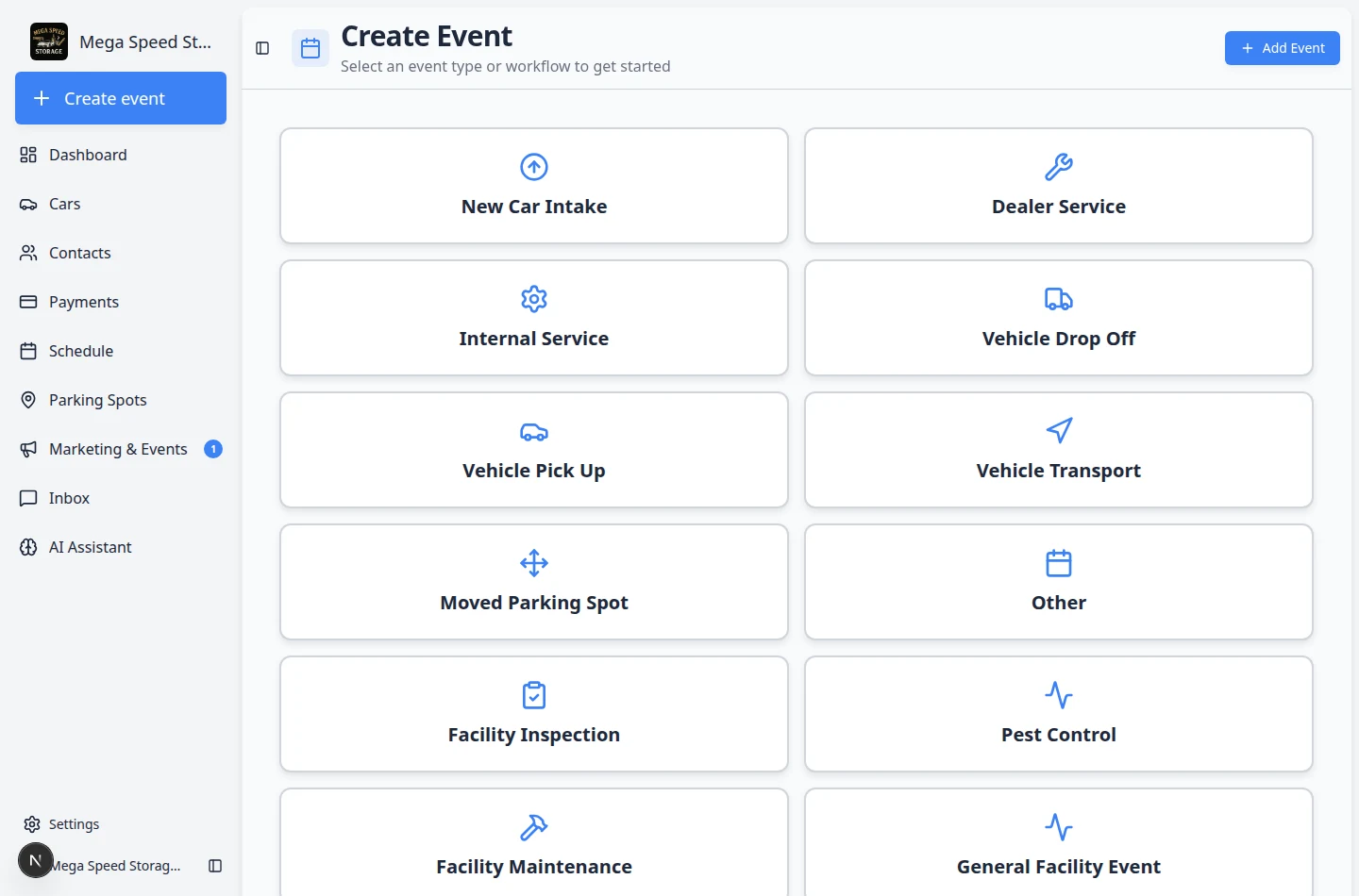 Schedule event edit form showing date, time, car, and customer fields for rescheduling an appointment
