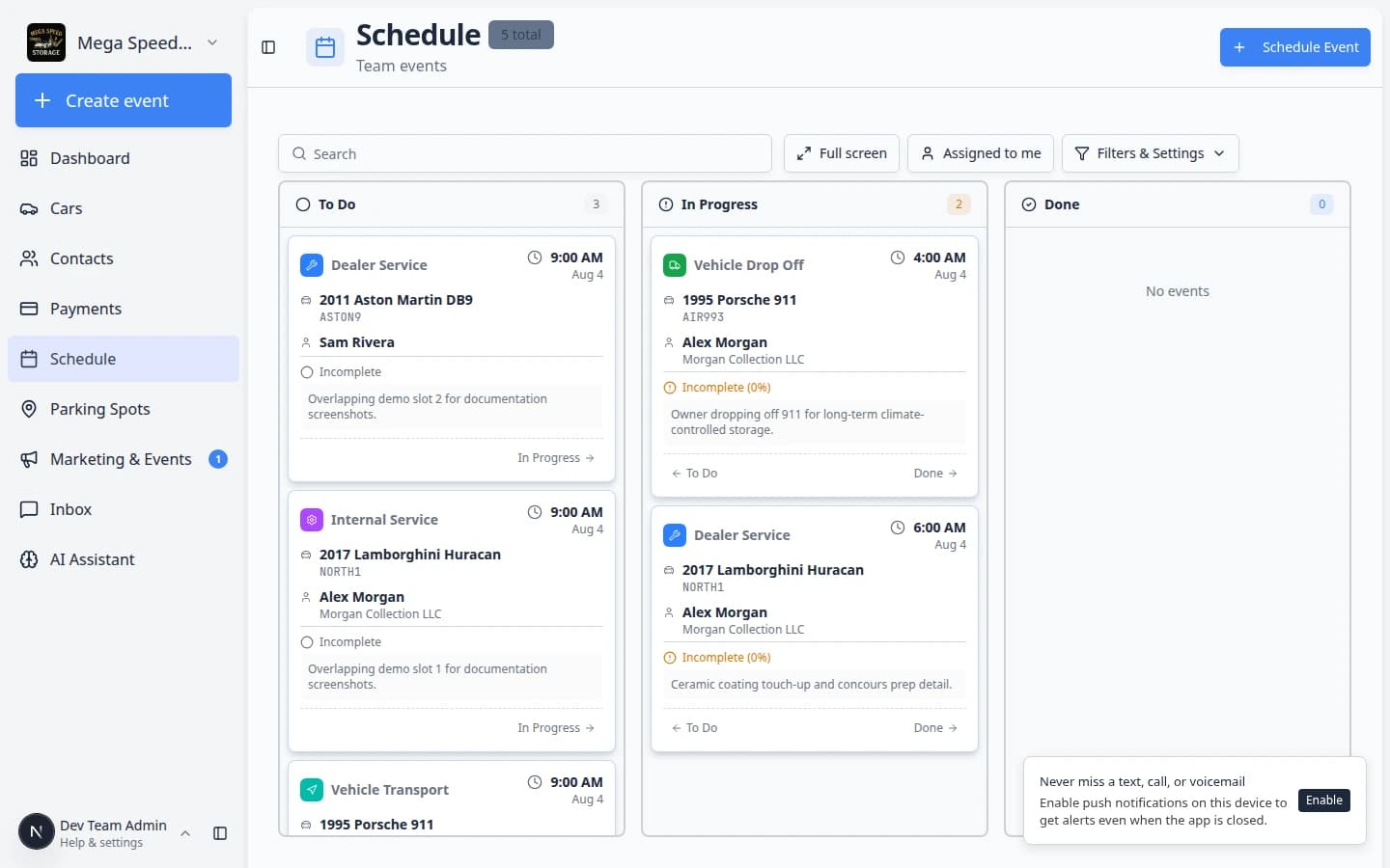 Event workflow with photo progress